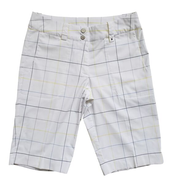 Nike Golf Dri Fit Bermuda Shorts Womens Small White Check Plaid Performance - Picture 1 of 8